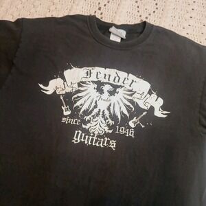 Fender Guitar T‎ Shirt Mens L Black Y2K Music Musician Good Fade Phoenix Grunge